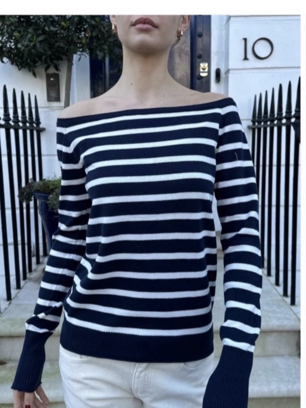 Brandy Melville scoop neck cotton navy stripe sweater